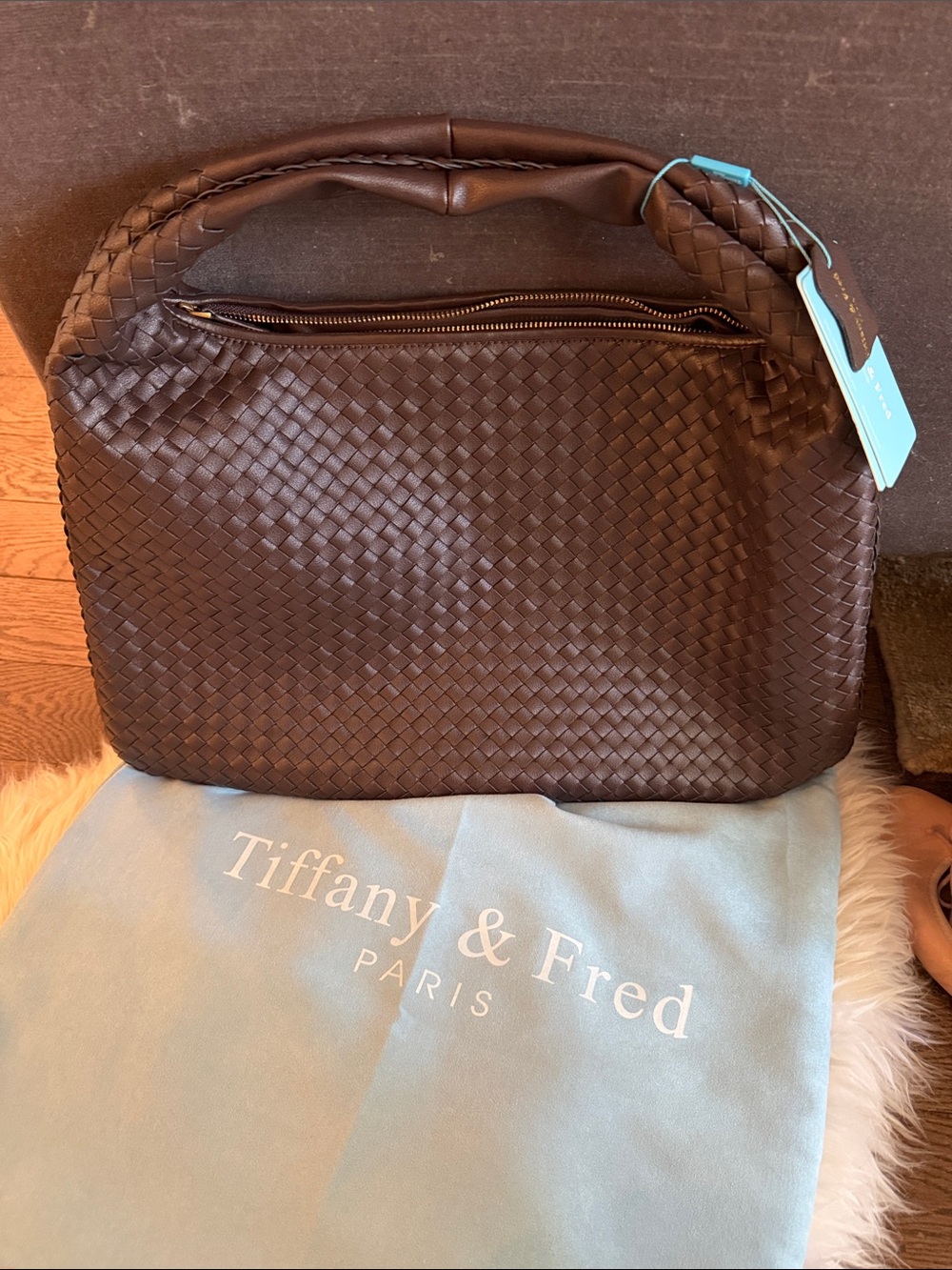Tiffany & Fred Chocolate Brown Woven Leather Hobo